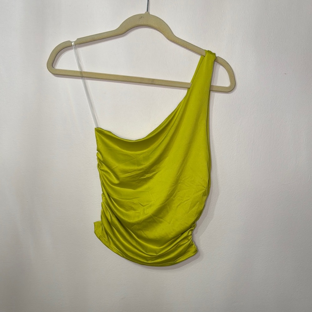 Live in the Moment Chic One-Shoulder Lime Green Top - Picture 1 of 7
